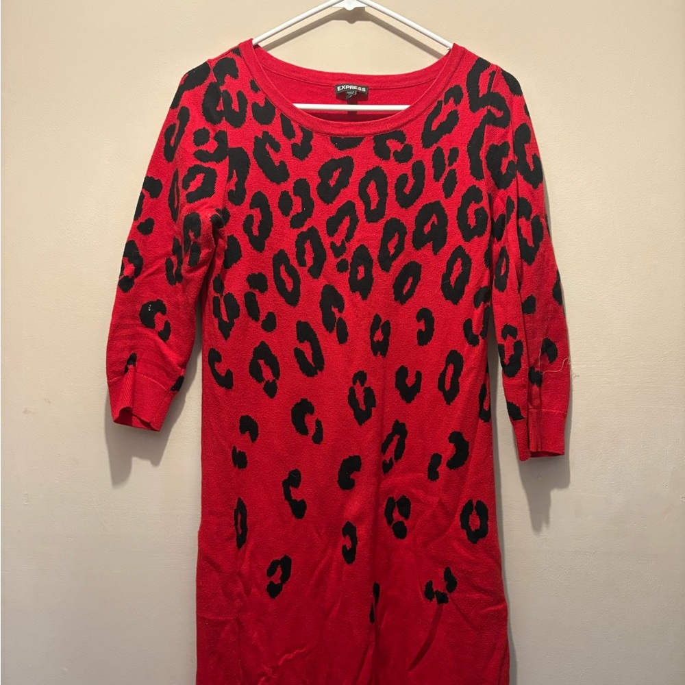 Express Red and Black Leopard Print Sweater